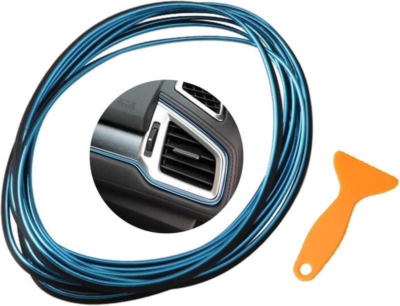 Jitrendo 33 Ft Car Interior Moulding Trim Strips Universal Auto Gap Fillers Including Installing Tool Car Electroplating Decoration Styling Door Dashboard Flexible Strip (Blue) - Image 1